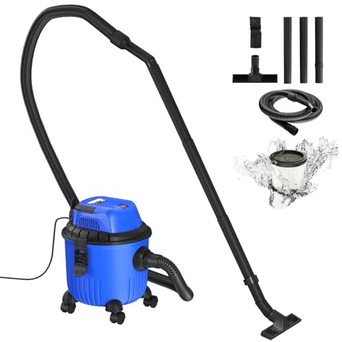DICN Wet & Dry Vacuum Cleaner 15L Container with Accessories Chip Wood Dust Cleaner with 16KP Suction Force and 1.5M Hose Portable Wet and Dry Vacuum for Car Garage Workshop Home 800W Blue
