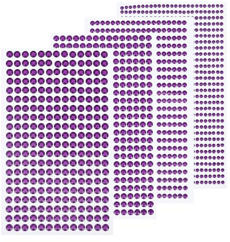 sourcing map 1792 pezzi 4 fogli di strass adesivi viola scuro 3/4/5/6 mm strass autoadesivi gemme per decorazioni fai da te artigianato viso occhi unghie trucco capelli