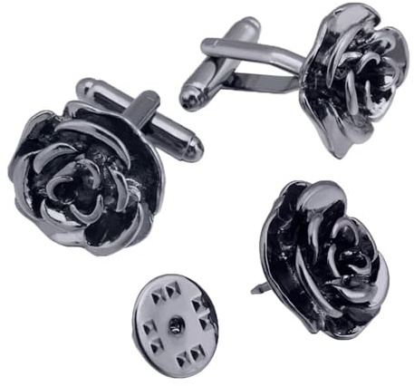 Dsnyu Manschettenknöpfe für Herren Schwarz, Brosche Vintage Rosen Manschettenknöpfe Broschen Set Damen Schmuck Hochzeit für Hemd mit Geschenkbox