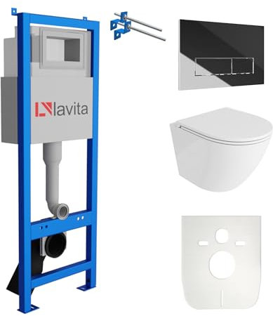Lavita LAV 101 Élément mural pour WC 40 cm + évier mural suspendu Sofi One blanc sans bord + panneau de commande LAV 200.3.2 chromé | Kit complet | Réservoir de chasse encastré | Kit complet