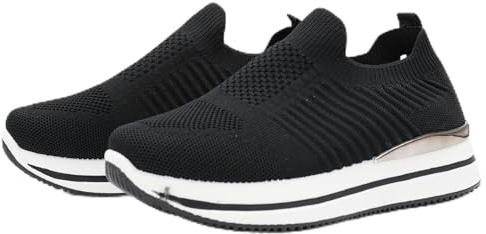 Aspand Collection - Zapatillas Deportivas para Mujer,cómodas Zapatillas ortopédicas con Soporte para el Arco Plantar,Zapatillas Casuales con cuña de Malla Transpirable,Negro,37