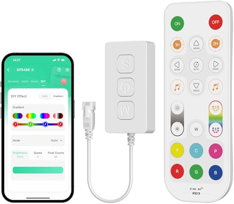PAUTIX WiFi/Bluetooth Musik LED Kontroller SP548E,Funktioniert für Alexa,für WS2811 WS2812 Adressierbares Traumfarben LED Streifen Pixel 5V-24V,APP/RF Fernbedienung(nicht für RGB LED Streifen ohne IC)