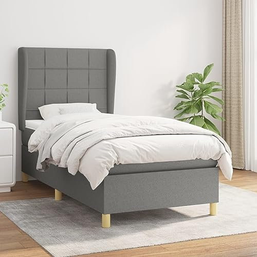 THOYTOUI Boxspringbett, Betten Bettstütze Seniorenbett Bettgestell Geeignet für Schlafzimmer Gästezimmer Hotel Wohnungen mit Matratze Dunkelgrau 90x190 cm Stoff