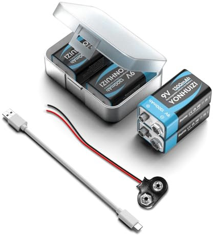 9 Volt Wiederaufladbare Batterien, 1300mAh 9V Lithium-Ionen-Akku+USB-C Ladekabel+9V Batterieclip mit Aufbewahrungsbox für Rauchmelder, Schülerexperiment oder andere Geräte (4 Stück)
