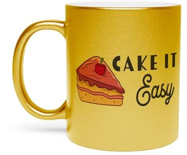 Fabulous Mug Doré en Céramique Chromé - Cake it Easy Pun Food Dessert Cake - 325 ml