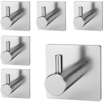 KARATINTL Handtuchhalter ohne Bohren, 6er-Set, Dicke Edelstahl-Handtuchhalter,Wandhaken Selbstklebend, Extra Starke Klebehaken Für Küche und Bad