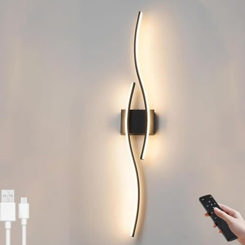 10W LED Akku Wandleuchte Ohne Bohren 80cm Lang Wandlampe Innen Dimmbar mit Fernbedienung Kabellose Wandbeleuchtung USB Wiederaufladbar 6000mAh mit Timing Nachttischlampe für Wohnzimmer Schlafzimmer