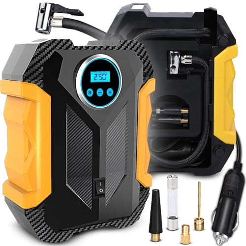 Retoo Elektrische Kompressor mit 150 PSI und Leistungsstarker Motor mit 120W, Tragbarer Luftpumpe mit LED-Licht, 12V-Anschluss, Geeignet für Auto, Motorrad, Fahrrad und Sportbälle, 12V-Anschluss