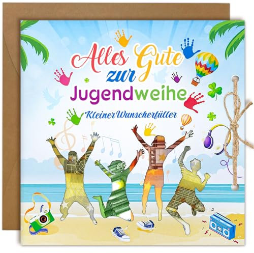 YianHien Geldgeschenk Jugendweihe Karte, Personalisierte Jugendweihe Geldgeschenke Jungen und Mädchen, Jugendweihegeschenk Jugendweihekarte Set mit Umschlag, Kleiner Wunscherfüller Geld Verpackung