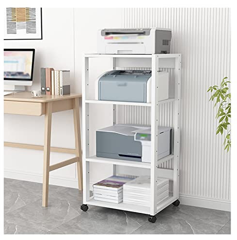 CJHFR472SG Druckerständer 4-lagiges Drucker-Lagerregal Home-Office-Lagerregal Tischseitiges Kopiererregal Lagerregal mit Rädern, große Größe, weiß Druckertisch