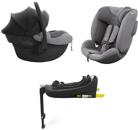 KINDERKRAFT ENDURA SAFE MODULAR SYSTEM, 3en1, Para niños y Bebés, Silla de coche para niños, Base giratoria, Ultraligera(3,2kg), Acolchado premium, Sistema de protección para la cabeza, Gris