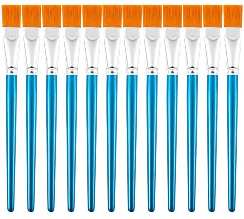 Pennello acrilico piatto da 25 mm, 12 pennelli grandi in nylon, per artisti e amanti dei dipinti (colore: blu)