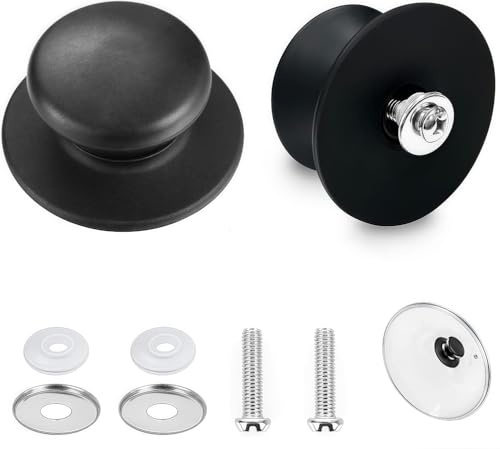 Heanvmyss Poignée de Couvercle,2 Pièces Casserole Couvercle Boutons,Boutons Universelle Cuisine,Pot Lid Handle de Rechange Résistants à la Chaleur pour Poêle,Faitouts(Noir)