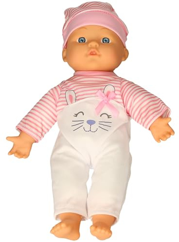 My Baby Lydia Soft Baby Doll with Bunny Outfit, Pink/Purple and White Striped, 2 Assorted - A to Z Collection