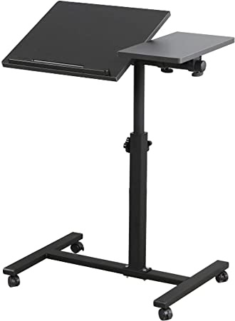 WODFARR Bureau d'Ordinateur Portable Roulant Table Informatique Poste de Travail,Roulante Canapé pour Ordinateur Portable Hauteur Pliante avec 4 roulettes,60 * 34.5 * 58/90cm,Noir