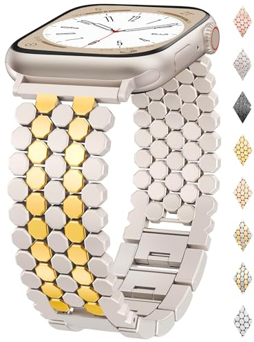 Originalt armband med honeycomb-länk, kompatibelt med Apple Watch 38/40/41/42/44/45/46/49 mm, elegant metallarmband för kvinnor för iWatch-serien 10, 9, 8, 7, 6, 5, 4, 3, 2, 1 Ultra SE