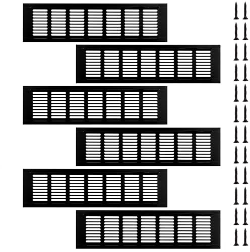 MUXHEL 6PCS Black Air Vent Covers for Walls 80x300mm Kitchen Plinth Vent Metal Ventilation Grill Aluminum Alloy Radiator Grill Air Vents for Interior Walls, Door, Wardrobe, Radiator, Cupboard