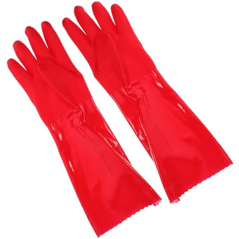 Beaupretty 2 Pairs Non Slip Thickened Kitchen Gloves for Dishwashing and Housework Durable Red Cleaning Gloves Long for Home Pet Care Laundry Gardening and Car Wash Tasks