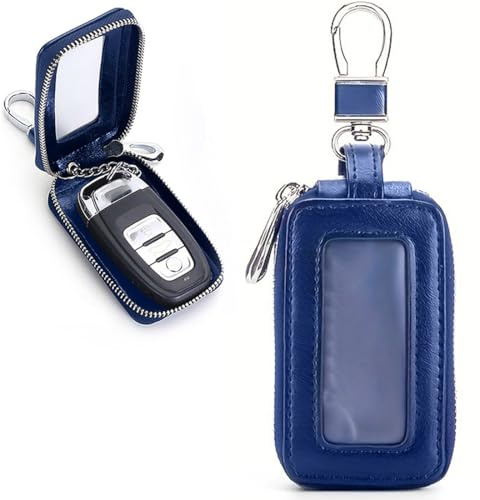 VisageVitalit Portachiavi Auto Uomo, Portachiavi in Pelle, Custodia in pelle per chiave dell'auto, con gancio in metallo e cerniera, con finestra trasparente