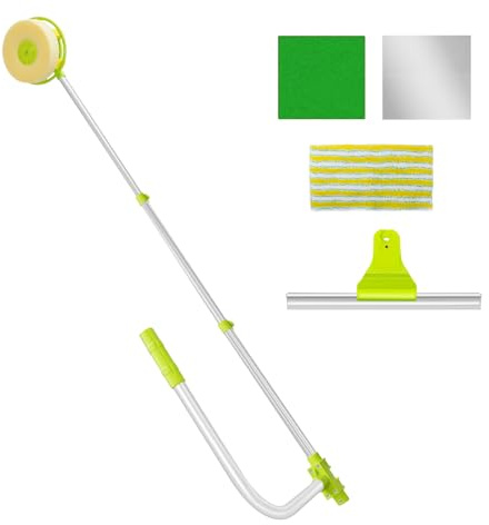 Window Cleaner U-Shaped, 2-In-1 Sponge Squeegee Telescopic Window Cleaning Equipment, Window Squeegee Cleaning Kit for Office Telescopic Pole Window Cleaner Glass (Yellow-Green)