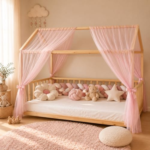 Baby Fancyroom Betthimmel für Hausbett Kinderbett, universell, Premium Tüll, 2-teilig, Hausbetthimmel, Bettvorhang (Rosa, 300cm)