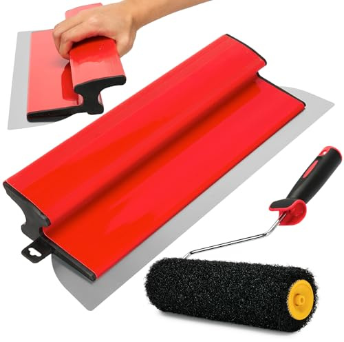 40 cm/16 tum ytspatel med spackelrulle 23 cm, rulle för spatel rostfritt stål blad spatel + beläggningsrulle verktyg för stor arbetsområde väggdekoration konstruktion