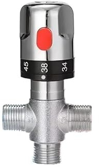 1 PCS DN15 Brass Thermostatic Mixing Valve, Kitchen Bathroom Hot and Cold Temperature Shower Faucet Control Thermostat(Silver)