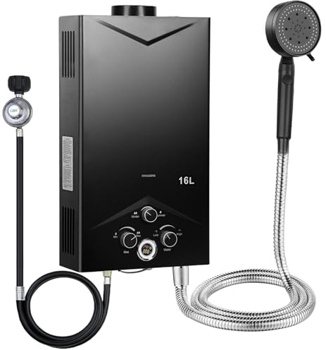Calentador de Gas de 68000 BTU con Operación por Perilla, 4.21 GPM, Calentador Agua Instantáneo Portátil para Camping, Autocaravana, Ducha Exterior, Baño de Mascotas, Playa y Senderismo