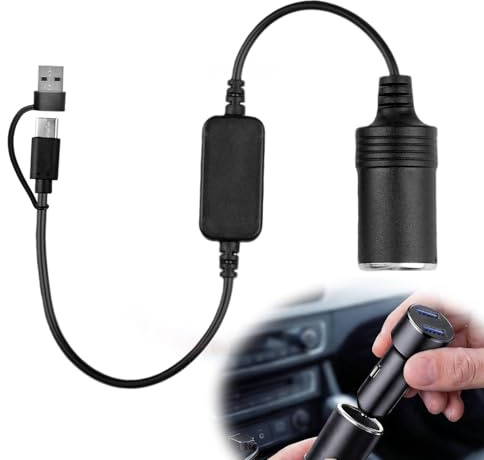 USB A+C to 12V Car Cigarette Lighter Socket Adapter