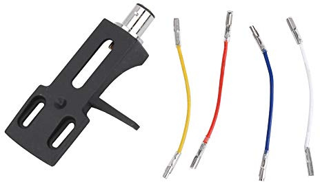 Universal Grammophon-Headshell-Montagehalterung Ersatz für Plattenspieler, schwarz mit 4 Anschlussdrähten für die Installation von DJ-Kartuschen und die Klangwiedergabe