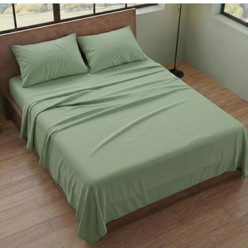 Generico Completo Letto Una Piazza e Mezza Francese (140x200) Lenzuola in Microfibra Anallergica, Manifattura Made in Italy, Set Completo 4 Pezzi con 2 Federe Cuscini Incluse, Bed Sheets (Verde)