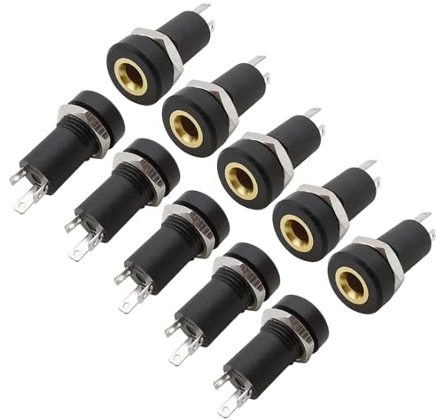 Newyuan 10 Stück 3,5mm Klinkenbuchse, 3-Pol Stereo Buchse, Panelmontage mit Mutter, M8 Gewinde, Lötanschluss, Schwarz für Audio Geräte | Panelmontage mit Mutter, M8 Gewinde, Lötanschluss, Schwarz für Audio Geräte