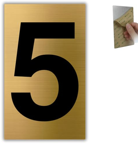 LEIASA | Numero Civico n. 5-6x10 cm - Alluminio Dorato Cassetta Postale | Adesivo Numero Abitazione, Placca Cifra Esterna, Insegna Numerazione Palazzina, Targa Recapito Corriere, Villa e Scala