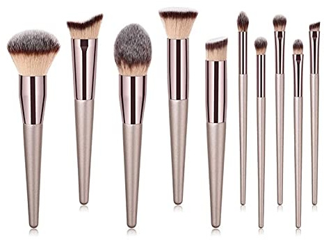 Makeupborstset 10 stycken champagnefärger professionell makeup set professionell