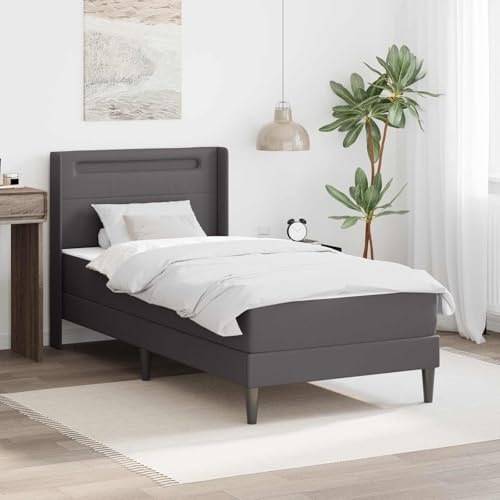 YunCangg Cadre de lit avec matelas gris 90 x 190 cm en cuir synthétique à ressorts ensachés surmatelas en mousse froide respirant ports USB éclairage LED soutien dorsal confortable