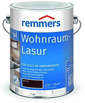 Remmers Wohnraum-Lasur mocca, 2,5 Liter, Holzlasur innen, für Möbel, Böden, Innentüren, Treppen und Feuchtraum geeignet, gute Wasserfestigkeit