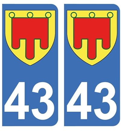 Autocollant 43 avec Blason Auvergne Plaque immatriculation Auto (9,8 x 4,5 cm)