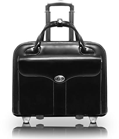 McKlein BERKELEY, Top Grain Cowhide Leather, 15 Leather Detachable -Wheeled Ladies' Laptop/Computer & Tablet Business Briefcase Bag/Women's Rolling Overnight Travel Bag, Removable trolley case