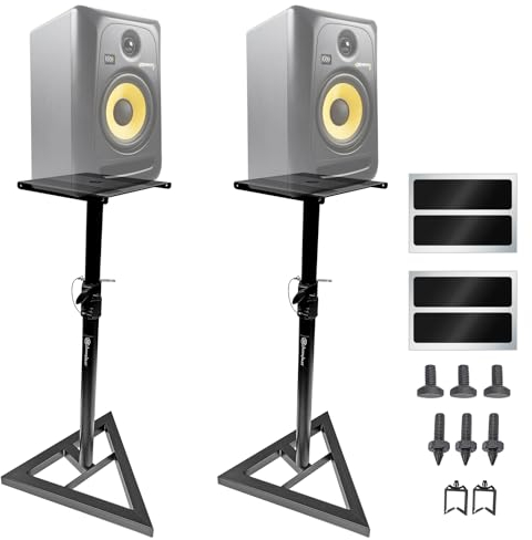AxcessAbles - Supporti regolabili per monitor da studio (coppia), grandi supporti da pavimento per monitor da studio di registrazione, compatibili con monitor JBL, Yamaha, KRK Rokit (SMS-101)