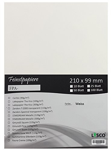 GMUND Transparentpapier DIN lang Farbe Weiß transparent / LYSCO® Feinstpapierset mit 50 Blatt Inhalt (FPA-126) - bedruckbar, sehr gute Qualität, für Einladungen, als Einlegeblätter für Alben, Fotoalben, Fensterbilder, Bastelarbeiten uvm.