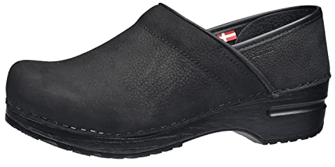 Sanita | Professional Textured Oil Closed Clog | Original Handmade Flexible Leather Clog for Women | Anatomical Shaped Footbed with Soft Foam | Black | UK 6