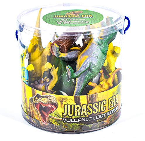 KandyToys 18 Piece Dinosaurs Play Set in Tub | Prehistoric Playset with Toy Dinosaurs and Play Mat | Kids Toys