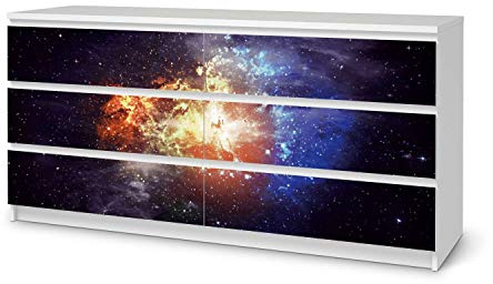 Möbelfolie selbstklebend passend für IKEA Malm Kommode 6 Schubladen (breit) I Möbeldeko - Möbel-Aufkleber Folie Tattoo I Wohndeko für Esszimmer und Wohnzimmer - Design: Nebula