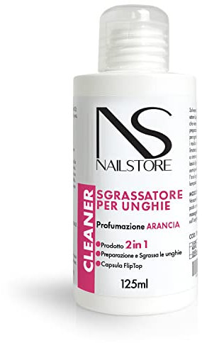Nail Store - Solvente Cleaner Sgrassatore Unghie profumazione arancio, per sgrassare smalto semipermanente, gel unghie, acrygel, pulizia pennelli unghie125 ml - Made in Italy