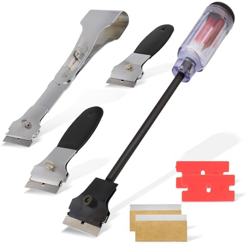 ABN Razor Blade Scraper 4-Piece Tool Set PLUS Replacement Blades – Glass Car Windshield Window Adhesive Decal Remover