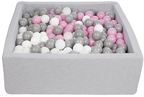 Velinda Bällebad Ballpool Kugelbad Bällchenbad Kinder-Pool mit 450 Bällen/90x90cm (Farbe der Bälle: weiß,rosa,grau)