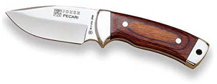 Joker Cuchillo desollador Pecari CR20, virola INOX, cachas en Madera roja prensada, Hoja de 8 cm MOVA, Funda de Cuero marrón, Herramienta de Pesca, Caza, Camping y Senderismo