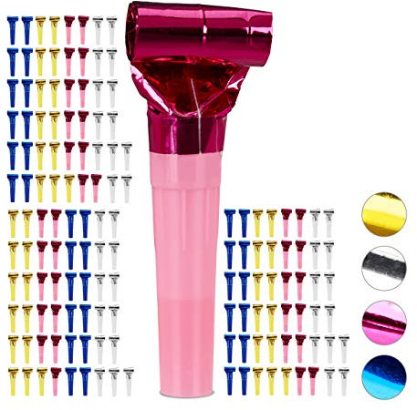 Relaxdays 150x Trombette da Festa, Set di Fischietti per Bambini, Compleanno, Carnevale, Party-Kit, Carta, Multicolore