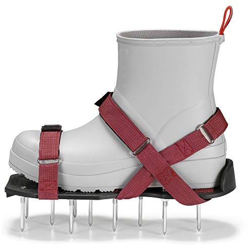 Plantnomics Rasenlüfter-Schuhe – vormontierte Nagelschuhe mit Klettverschluss – Gartenschuhe zum effektiven Belüften und Pflegen des Rasens, Kastanienbraun.