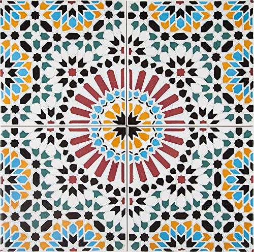 Cerames Orientalische Marokkanische Keramikfliesen Hass - dekorative Mosaikfliesen für das Badezimmer, die Küche, unter Treppen, Terrasse | Marokkanische farbige keramische fliesen 20x20 cm